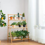 Giantex 3 Tier Folding Storage Shelf, Bamboo Ladder Plant Stand, Multiple Flower Pot Holder Succulent Display Rack, Foldable Shelving Unit for Balcony Garden Living Room Indoor Outdoor - Image 2