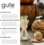 GUTE Human Face Shaped Succulent & Flower Planter Pots - Set of 3- Figurines for Garden - Indoor Outdoor Decorative Garden Figurines, Drainage Holes for Plants Artistic - White, Khaki, Grey - Image 4