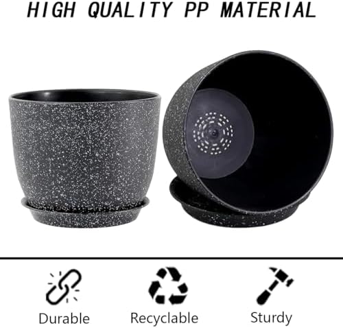 Flower Pots 12 Inch Set of 2, Plant Pots Pots for Indoor Plants, Planters for Outdoor Plants 12 Inch Pots for Plants with Drainage and Saucers, Speckled Black - Image 2