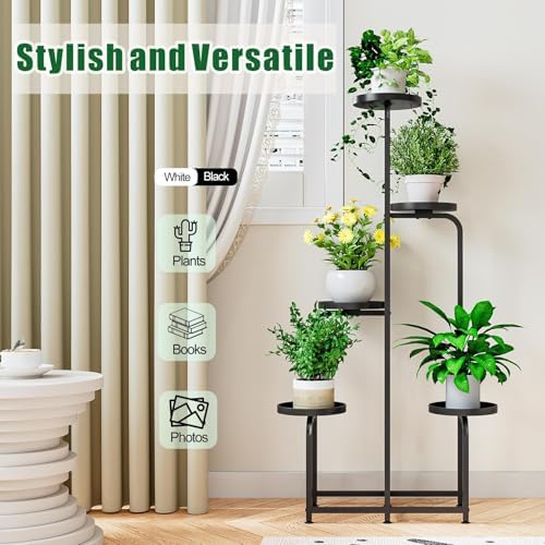 INGIORDAR Plant Stand Indoor Outdoor Corner Tall Plant Shelf 5 Tier Metal - Image 3