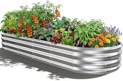 Silver Oval Raised Garden Bed /Galvanized Steel Planter Box,72X24X12 inches by Unknown