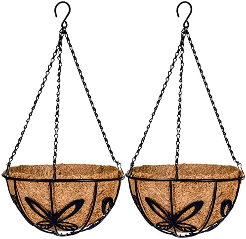 Kingbuy Metal Hanging Planter Basket with Coconut Fiber Liner Chain Wire Plant Holder 10 Inch Flower Pot for Indoor Outdoor Decor, Butterfly Pattern, 2 Pack by Kingbuy