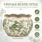 Geetery Ceramic Planter Pot 9.6 Inch Round Plant Pot, Vintage,Green,Medium - Image 2