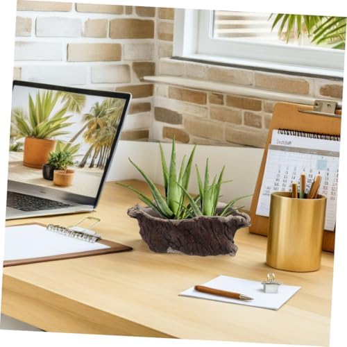 Cabilock Cement Planter Pot Vintage Driftwood Design for Succulents Artistic Home Office Decor Planter Sturdy Imitation Tree Root Flowerpot for - Image 7