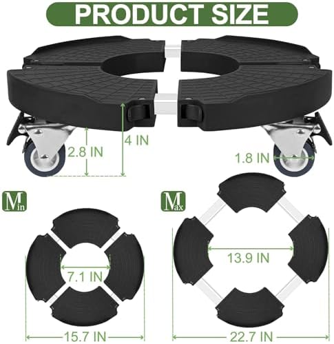 2 Pack Plant Caddy Stands with 360° Wheels Adjustable 15-22 Inch Rolling Plant Stands Heavy Duty Large Plant Carts Dolly with Casters 440lbs Capacity for Large Planter, Garden Pot, Flower Pot, Black - Image 2