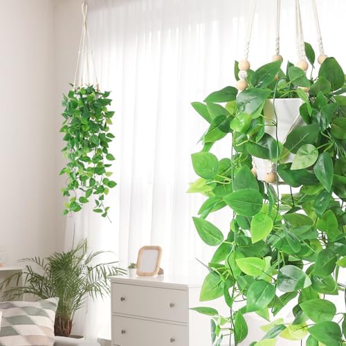 Artificial Hanging Plants with Boho Macrame Plant Hanger - Fake Ivy Vines in Pot for Wall, Bedroom Home Faux Greenery for Indoor Outdoor Decor (2 Packs) - Image 5