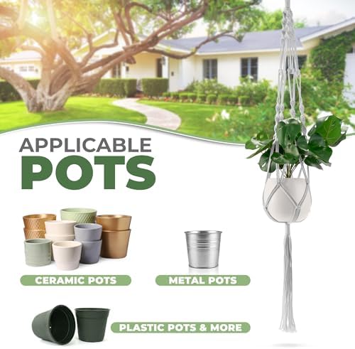 Sorbus Macrame Plant Hanger [4 Pack] Indoor Outdoor Hanging Plant Pots Cotton Rope, Elegant for Home, Patio, Garden - Image 5