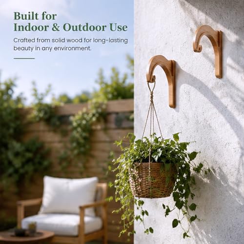 2 Pack Wooden Plant Hanger Bracket 7.5 Inch, Solid Wood Wall Hooks for Macrame Plant Hangers, Lanterns, Bird Feeders, Dream Catchers, Boho Indoor Outdoor Decor, Housewarming Gift - Image 5