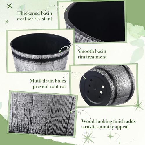8 Pcs 8 Pcs Whiskey Barrel Planters with Drainage Holes, Silver - Image 6
