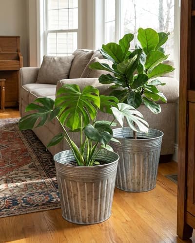 12 Inch Galvanized Planters, 3 Pack Metal Plant Pots with Drainage Hole - Image 4