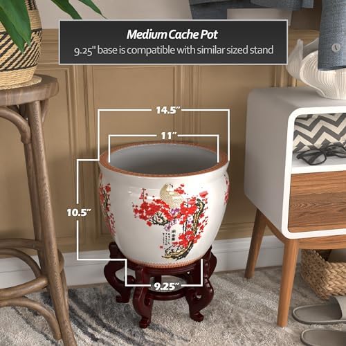 Red Lantern 14" Cherry Blossom Porcelain Fishbowl Planter - Image 4