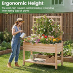 Giantex 65'' Wooden Raised Garden Bed w/Trellis on Wheels Set 2, Mobile Elevated Planter Box w/Legs, Liner & Drainage Holes for Climbing Plant Vegetable Herb Flower, Outdoor Garden Box, Backyard - Image 2