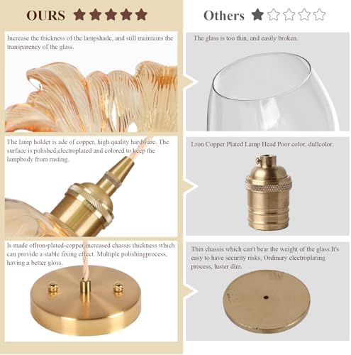 Battery Operated Pendant Light,Amber Chandelier RGB Light Bulb 2500mAh 11in Vintage Light Fixtures with Remote Control Wireless Adjustable Rechargeable Chandelier for Kitchen Island Hallway 1Light - Image 5