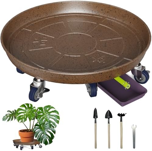 20" Metal Plant Caddy, Heavy Duty Planter Pot Mover with Iron Lockable Wheels and Drain Hole, Large Rolling Dolly Planter Caddy Flower Pot Indoor and Outdoor Flowerpot Tray (1pcs) by Ganggend