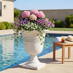 Christopher Knight Home Sical Round Concrete Planter, Garden Flower Pot with Drainage Hole, MGO Patio Urn Planter for Outdoor Plants, Outdoor Planter Box, No Assembly, Antique White - Image 4