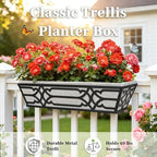 Window Planter Box, Railing Planter Box with Non-Woven Fabric Liners, 4 Pack 24" Hanging Flower Baskets for Outdoor Plants, Metal Deck Railing Planters with Adjustable Brackets, Apartment Balcony - Image 2