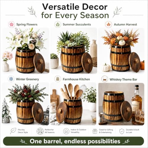 Sunmuliiiy4Pcs Wood Wine Barrel Vase 8" x 6.5" Rustic Wooden Flower Vase Rustic Barrel Barrel Planter for Wedding Reception Table Decoration Home Indoor Outdoor Garden, Kitchen, Party Table Decoration - Image 7