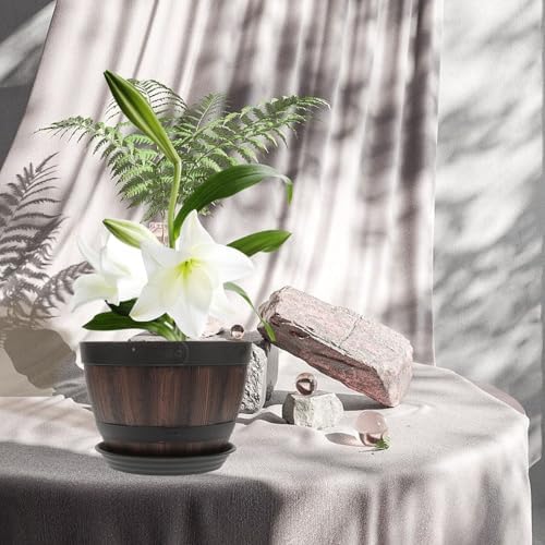 Beaupretty Xmas 2 Sets Faux Wooden Planter with Saucers for Garden Plant - Image 5