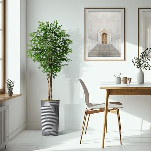 Artificial Tree in Modern Geometric Pattern Planter, Fake Ficus Silk Tree for Indoor and Outdoor Home Decoration - 75" Overall Tall (Plant Pot Plus Tree) - Image 6