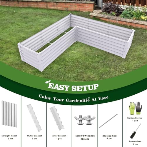 Anleolife 4-Bed 74x74x18in L-Shaped Raised Garden Beds, Antique White - Image 4