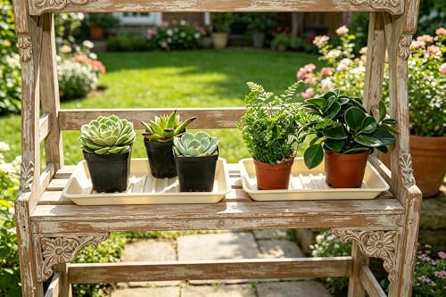 4 Pack Plastic Plant Tray Saucer Rectangular 17 18 Inch, Planter Trays Saucers for Indoor Outdoor, Plant Water Drip Trays, Windowsill, 7.7 x 17.5 Inches, Beige - Image 6