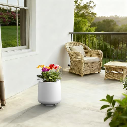 Kante Accent Round Curved White Concrete Planter 13" Dia, Outdoor - Image 3