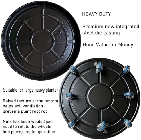Rolling Planter Caddy(470lbs Capacity), Heavy Duty Metal Plant Stand with Brake Wheels Plant Dolly Mover Plant Pot Tray Saucer for Indoor Outdoor 18 Inches Black - Image 3
