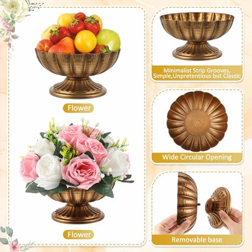 4 Pcs Metal Compote Vase, Floral Centerpiece Bowls, Gold Bronze - Image 3