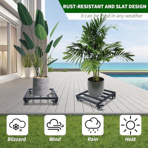 1 Pack 14 Inch Square Metal Plant Caddy with Wheels, 400 Lbs - Image 4