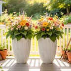 19" Mediterranean Beige Resin Tall Planters with Fluted Texture - Image 3