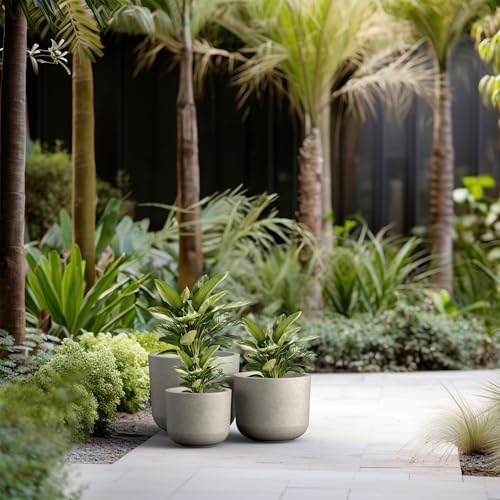 Kante Set of 3 Weathered Concrete Capsule Planters 13.1" 11" 9" Dia - Image 6
