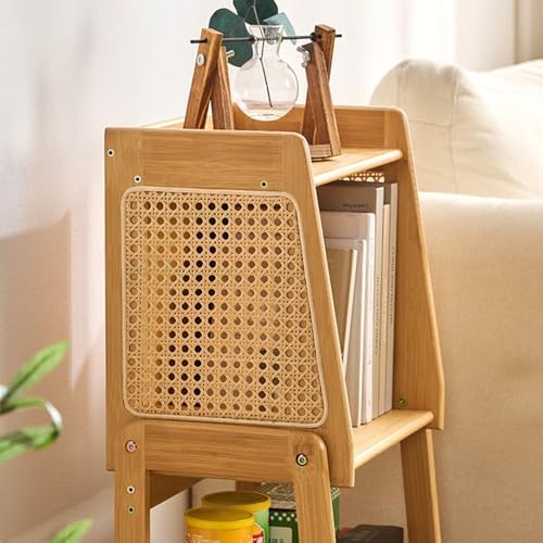 Ladder Shelf Bamboo Ladder Shelf Bookshelf Rack Floor Rattan Bookcase Cabinet Bedroom Bedside Storage Locker for Living Room, Bathroom, Study, Office Ladder Bookcase(Brown,Large) - Image 3