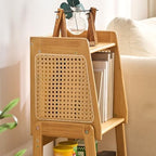 Ladder Shelf Bamboo Ladder Shelf Bookshelf Rack Floor Rattan Bookcase Cabinet Bedroom Bedside Storage Locker for Living Room, Bathroom, Study, Office Ladder Bookcase(Brown,Large) - Image 3