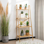 Tangkula 4-Tier Bamboo Ladder Bookshelf, Rustic Bookcase, Floor Standing Shelving Unit, Book Shelf Storage Organizer, Display Rack for Living Room, Kitchen, Bedroom, Office (2, Natural) - Image 4