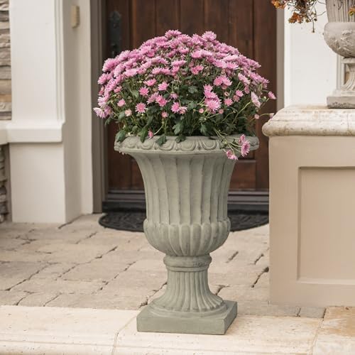 Lightweight Italian Style MGO Urn Planter, 27 Inch Large Outdoor Garden Planter with Drainage - Cement Decorative Pot for Patio Yard Balcony- Antique Green - Image 4