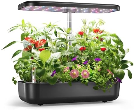 owltron Hydroponics Growing System Kit, 12 Pods Indoor Herb Garden with 24W LED Grow Light Full Spectrum, Planting Height Up to 20", Quiet Water Pump, Indoor Gardening for Gifts, Kitchen, Black by OWLTRON