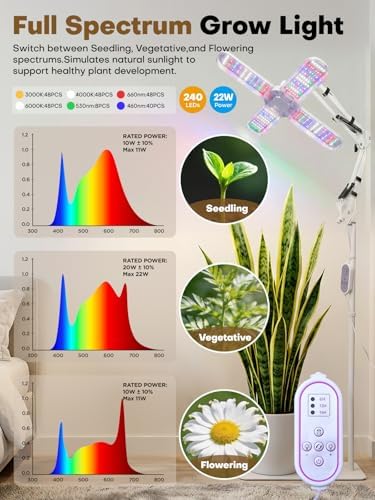240 LEDs Grow Lights for Indoor Plants with Timer 6/12/16H, Full Spectrum Plant Lights for Indoor Growing 10 Dimmable Level, 24-72" Height Adjustable Tabletop Grow Light Floor Lamp with Remote Control - Image 2