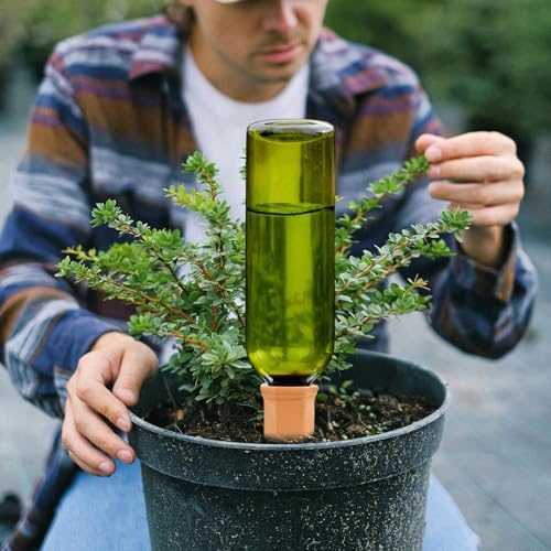 TINSKY 6 Sets Plant Watering Devices Terracotta Self Watering Spikes and 26 Oz Plastic Green Bottles Slow Release Vacation Plant Waterer Automatic Planter Insert for Indoor Outdoor Plants - Image 2