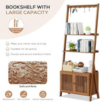 Bookcase with Drawers, Ladder Shelf 4-Tier Bamboo Bookshelf with 6 Hooks - Image 4