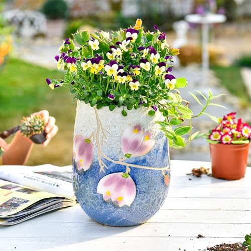 Sungmor 10.6 Inch Hand Painted Ceramic Succulent Plant Pot - Gray Purple - Image 6
