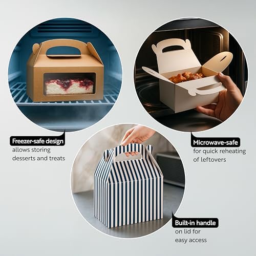 Restaurantware Gable Gift Boxes Pack of 25 Paper Treat Boxes 10 x 7 x 8 Inches With Window, Disposable White Containers, Greaseproof, Freezer-safe, For Weddings or Birthdays - Image 3
