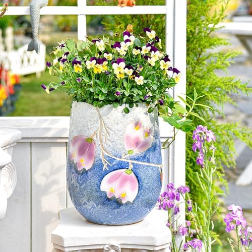 Sungmor 10.6 Inch Hand Painted Ceramic Succulent Plant Pot - Gray Purple - Image 4