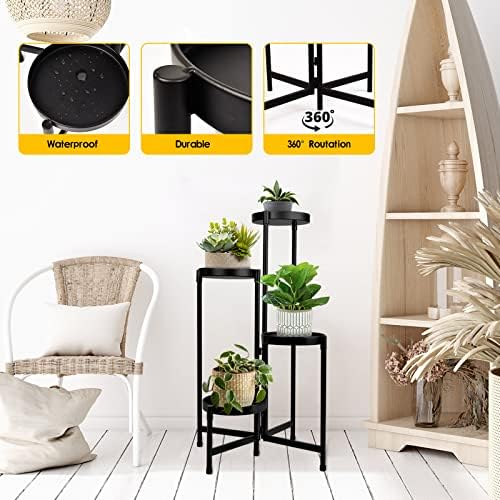 4 Tier Plant Stand Indoor Outdoor, 31 Inch Tall Metal Plant Shelf Waterproof, Plant Holder with Folding Design For Home, Living Room, Black - Image 3