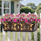 4 Pack 24 Inch Window Boxes Planters Railing Planter Box with Adjustable Brackets & Coco Liners Fabric Plant Grow Bags Deck Railing Planter Boxes Balcony Hanging Flower Box for Outdoor Plants - Image 2
