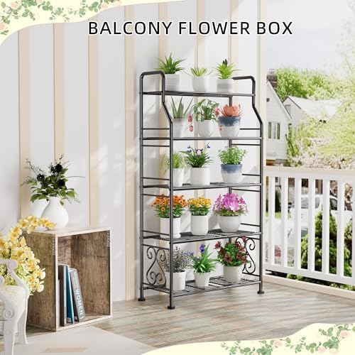 GIOTORENT Plant Stand Outdoor Indoor 5 Tier Metal Waterproof - 53.2" Plant Shelf for Patio, Balcony, Living Room, Large Capacity Tiered Plant Rack, Black - Image 5