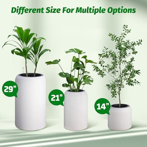 Hipicute 29 Inch Tall Self Watering Pots Set of 2 with Water Level Monitor, Tall Planters for Indoor and Outdoor Plants, Flower Pots for Living Room, Bedroom, Office, Patio, Porch, Garden, White - Image 4