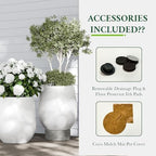 DTY Premium Mt Wilson Tall Tapered Fiberstone Planter for Indoor Outdoor Use, Modern Large Olive Tree Pot with Drainage Hole, Includes 2 Coco Mats. White, Large 20.1'' D x 21.9'' H. 15.4” Pot Opening - Image 6