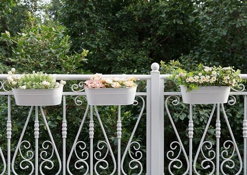 Dahey 15 Inches Railing Planter Box 3 Pcs Metal Hanging Flower Pots, White - Image 4