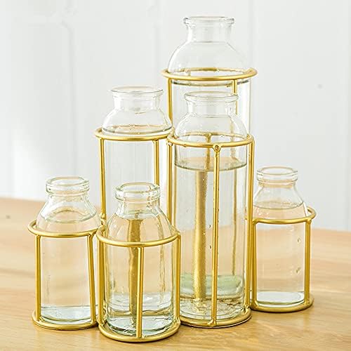 Flower Vases with 6 Bottle Crystal Clear Glass Flower Vase with Metal Stand Propagation Station Plant Display Holder Set for Home or Wedding Décor - Image 3