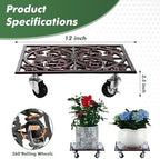 2 Packs 11.8" Square Metal Plant Caddy with Wheels Large Heavy-Duty Cast Iron Planter Dolly Pot Mover, Indoor Outdoor Vintage Rolling Plant Stands with Casters Wheeled Plant Roller Base, Bronze red - Image 3